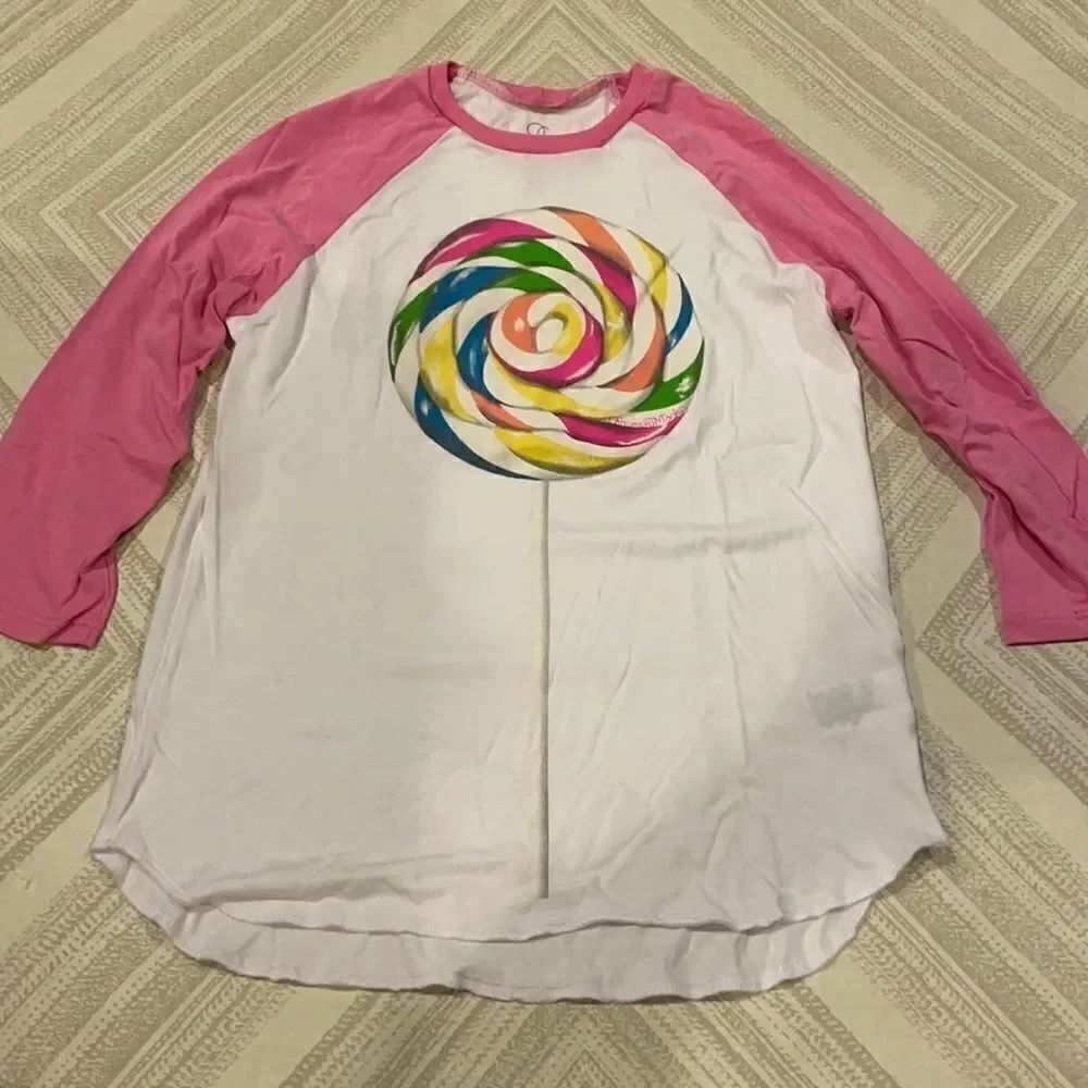 Lauren Moshi White & Pink Raglan Lollipop Girls Tee